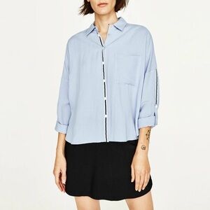 Zara Relaxed Fit Sky Blue Button-Down Shirt Women's Size XS